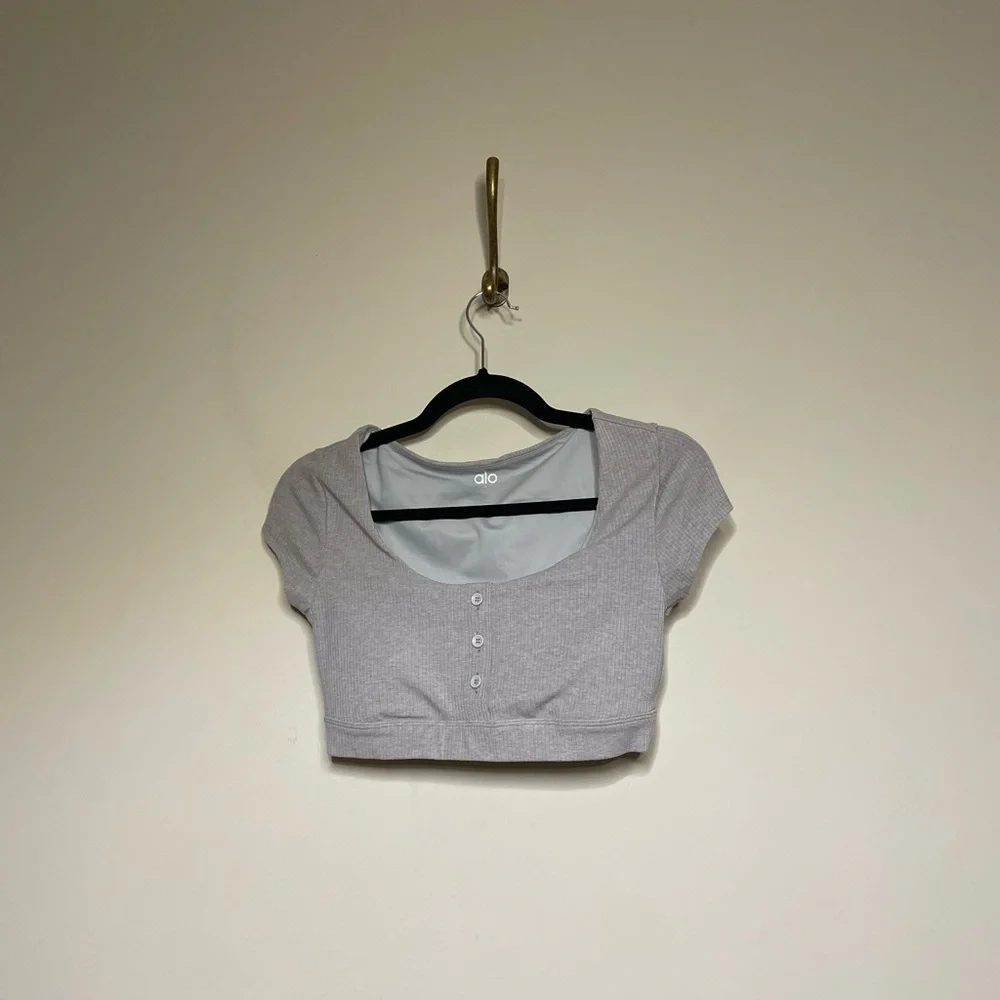 ALO Yoga Blissful Henley Bra Top Heather Gray